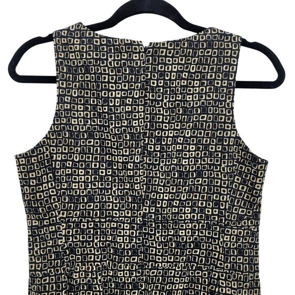 Kasper Geometric Print Sleeveless Sheath Dress 6 Black Brown 3D Ribbon Neckline - Picture 9 of 11